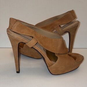 DIANE VON FURSTENBERG Zia Camel Suede Women's Heels/Sandals - Size 6.5